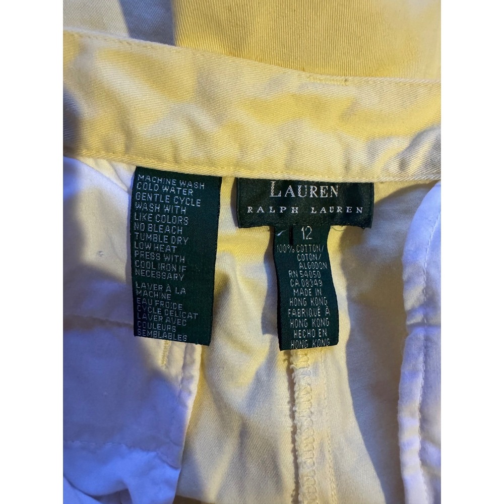 Lauren Ralph Lauren Yellow Pleated High Waisted Cotton Shorts 12 26 - Picture 4 of 7